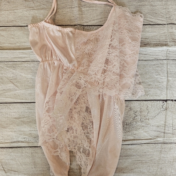 Vintage Union Made Size Medium Pink One Piece Teddy Lingerie Nylon Lace New Tag - Picture 6 of 7